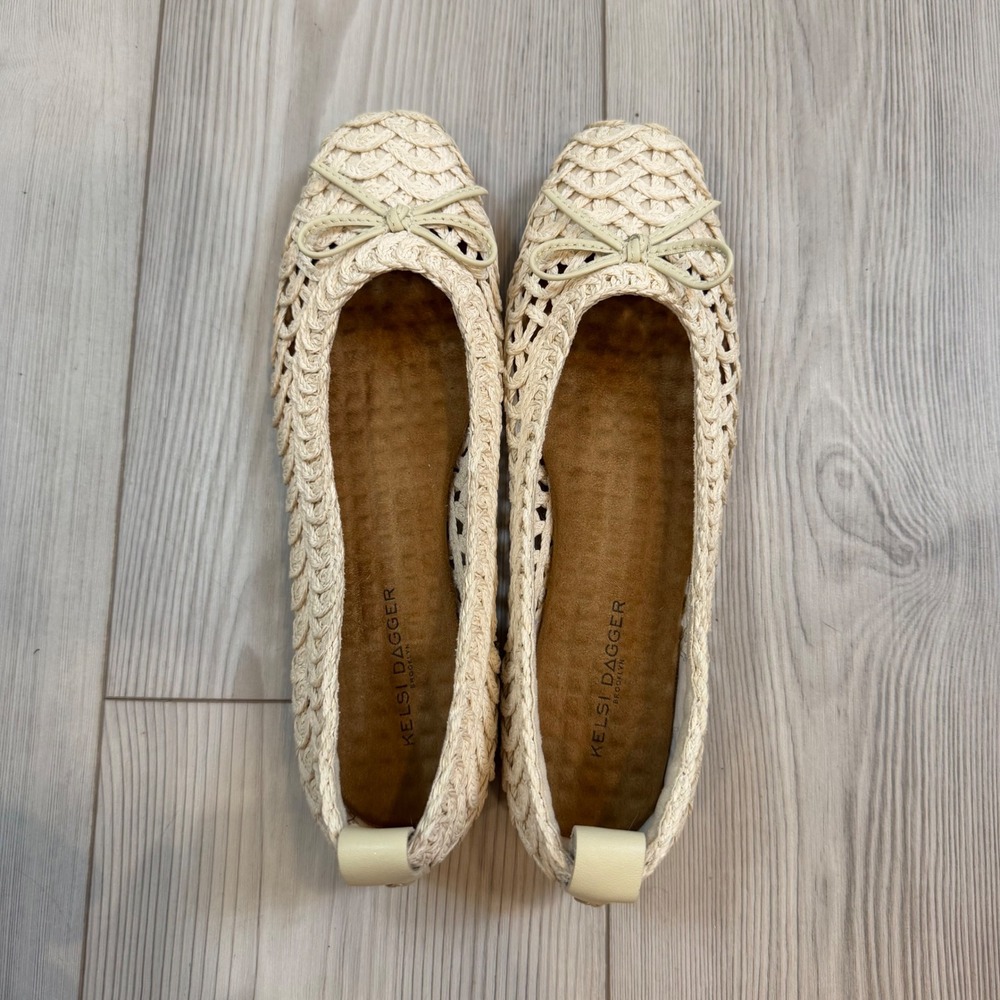 Kelsi Dagger Brooklyn Frankie Crochet Ballet Flat Cream Ivory Bow Shoes 9 - Picture 12 of 13